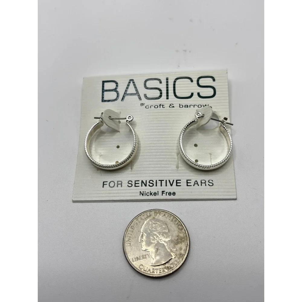 Croft & Barrow Hoop Earrings Womens OS Silver Tone Textured Sensitive‎ Ears
